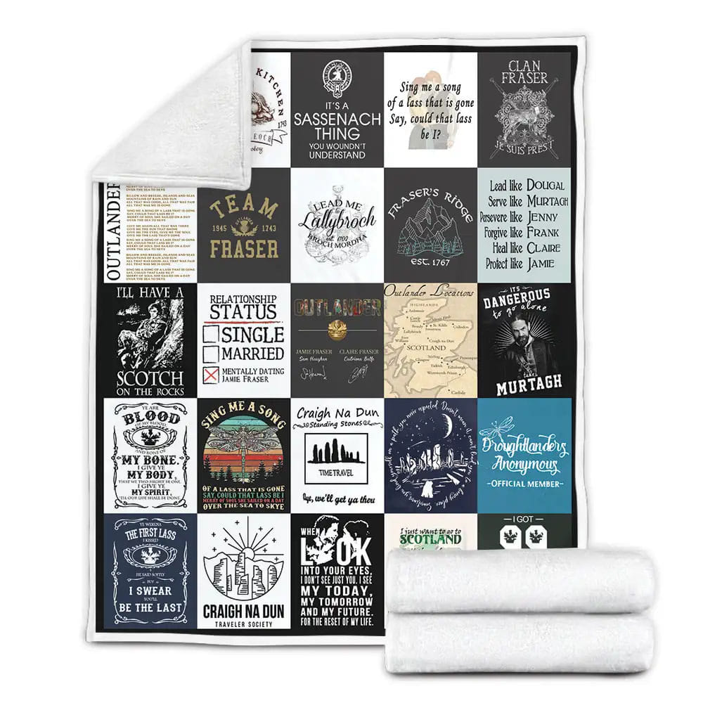 Outlander Collage Fleece Blanket Gift For Mothers Day Fathers Day