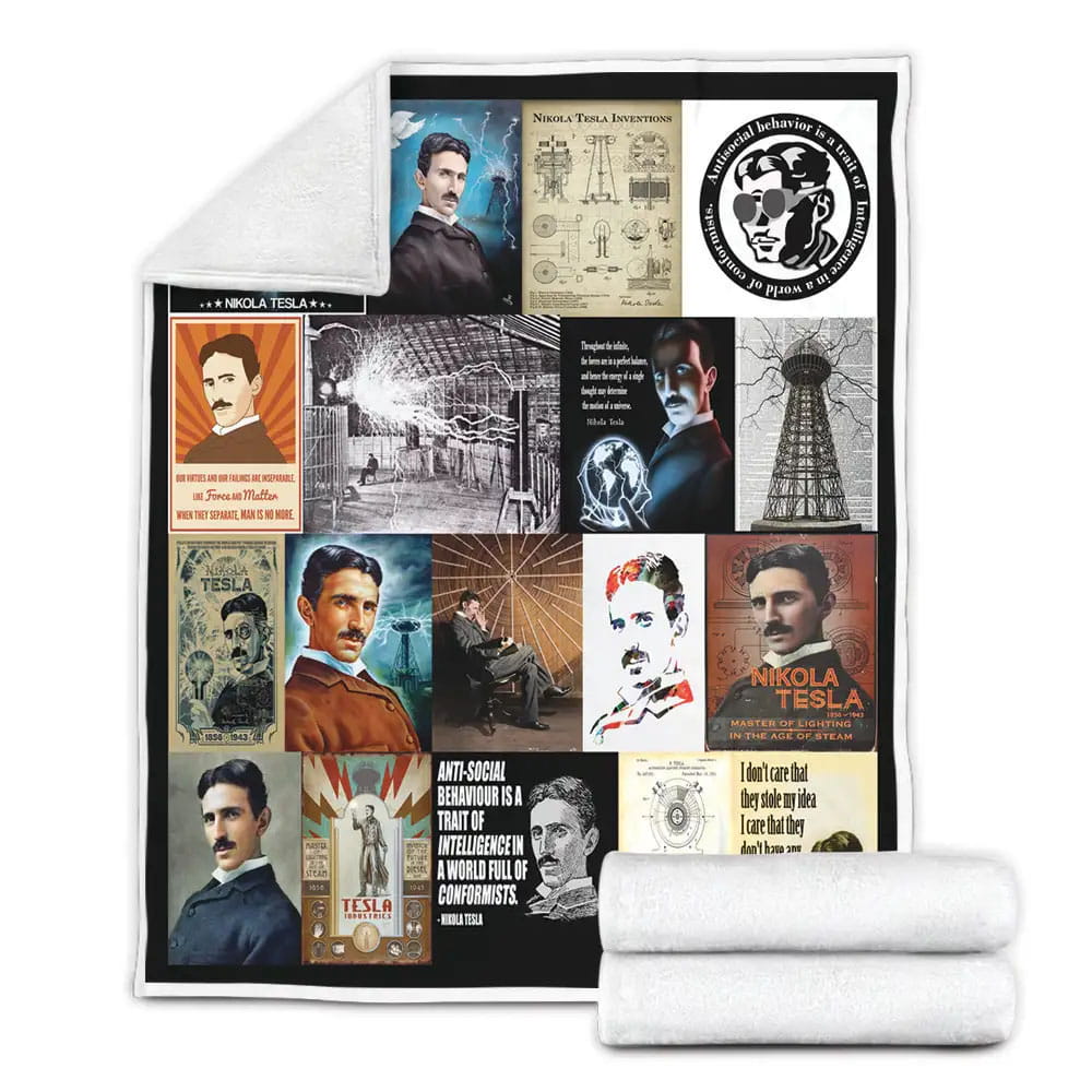 Nikola Tesla Tribute Fleece Blanket Gift For Wife Husband Besties