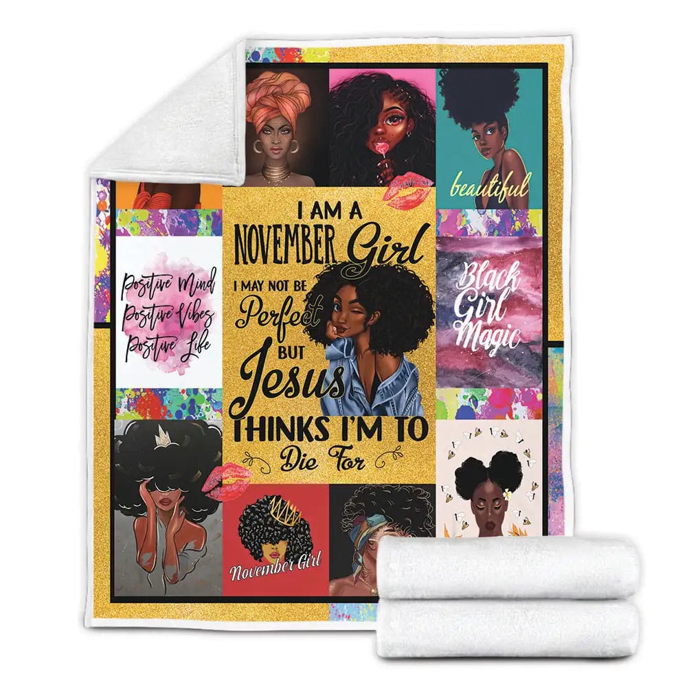 November Girl  Black Queen Fleece Blanket Perfect 