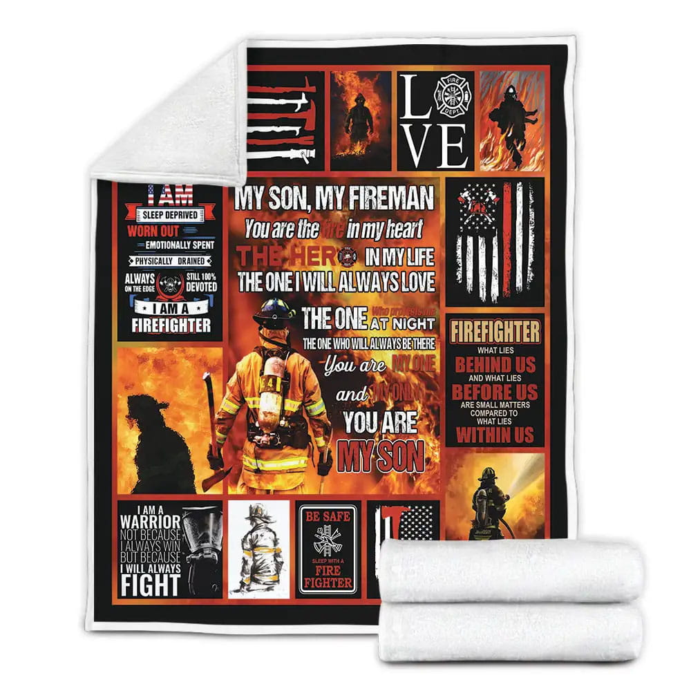 My Son My Fireman You Are The Fire In My Heart Fleece Blanket Gift For Birthday Halloween Christmas