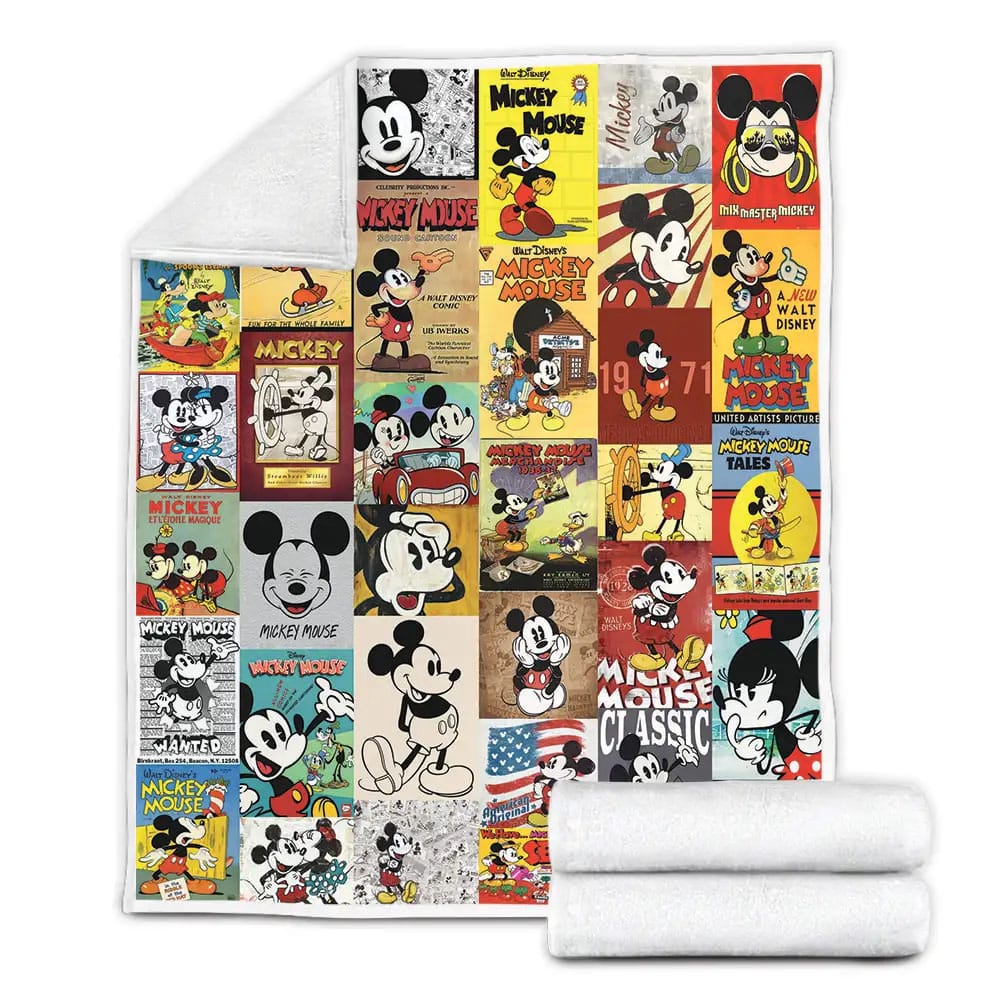 Mickey Mouse Timeline 90th Years Fleece Blanket Gift For Birthday Halloween Christmas