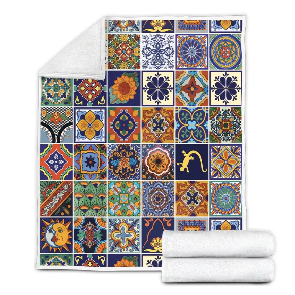 Mexican Talavera Tiles Fleece Blanket Gift For Birthday Halloween Christmas