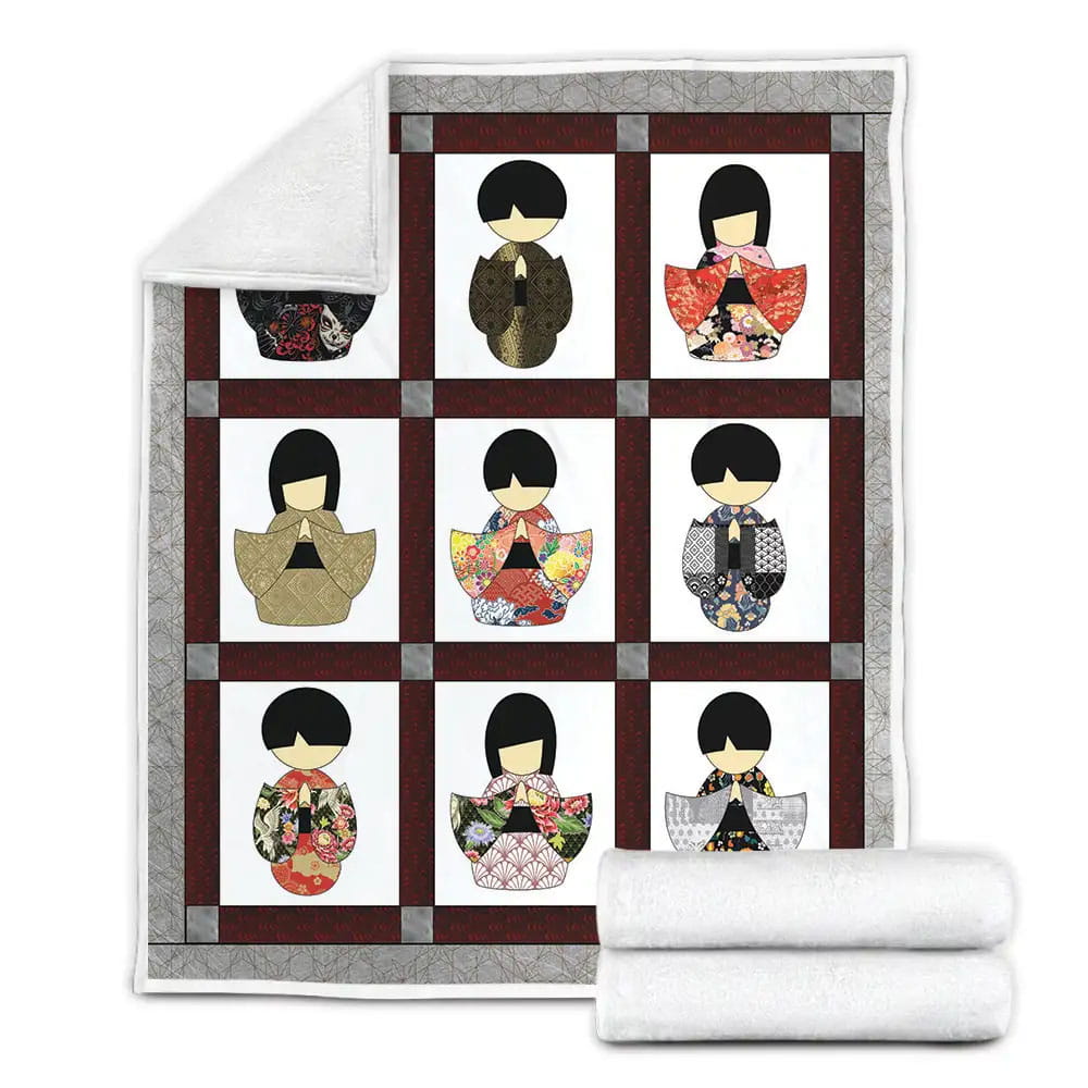 Kokeshi Doll Fleece Blanket Gift For Birthday Halloween Christmas