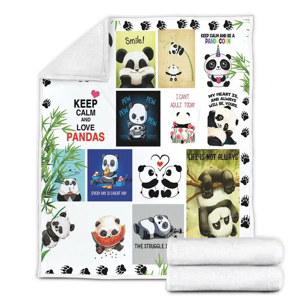 Keep Calm And Love Pandas Fleece Blanket Gift For Mothers Day Fathers Day