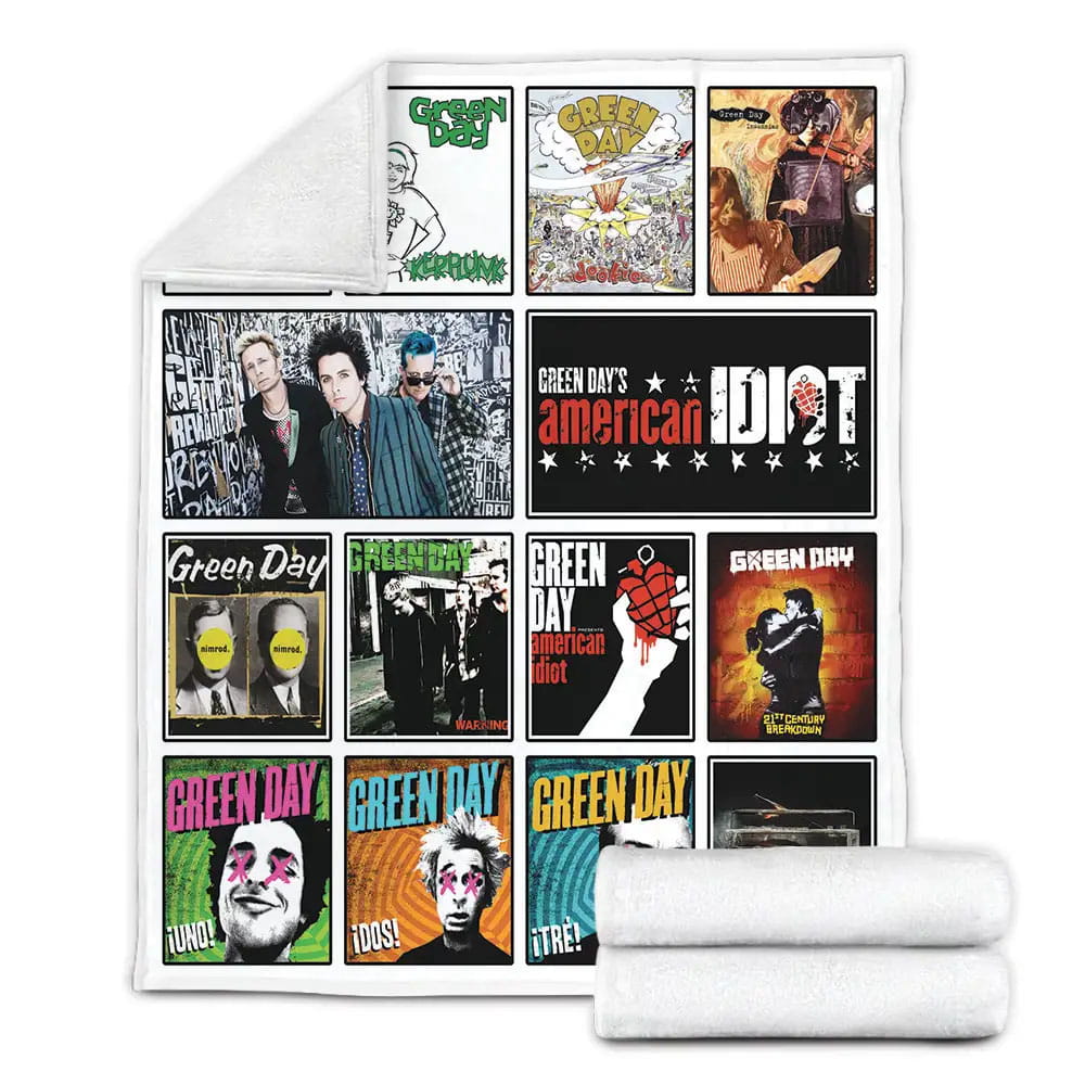 Green Day Album Covers Fleece Blanket Gift For Mothers Day Fathers Day