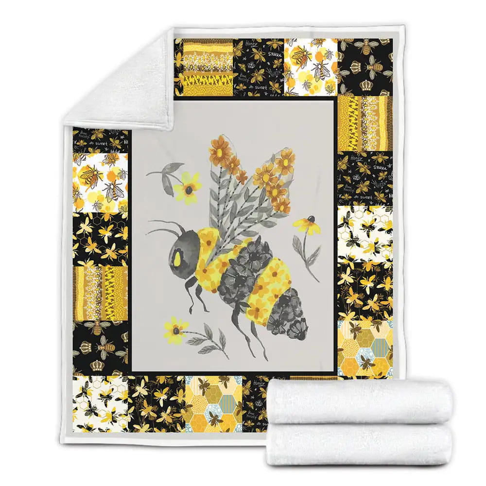 Flower And Bee Pattern Fleece Blanket Gift For Birthday Halloween Christmas