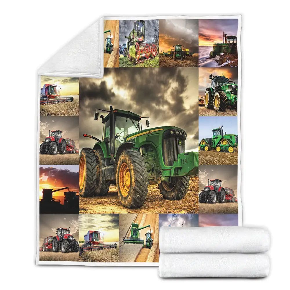 Farmer Tractor Fleece Blanket Gift For Wife Husband Besties