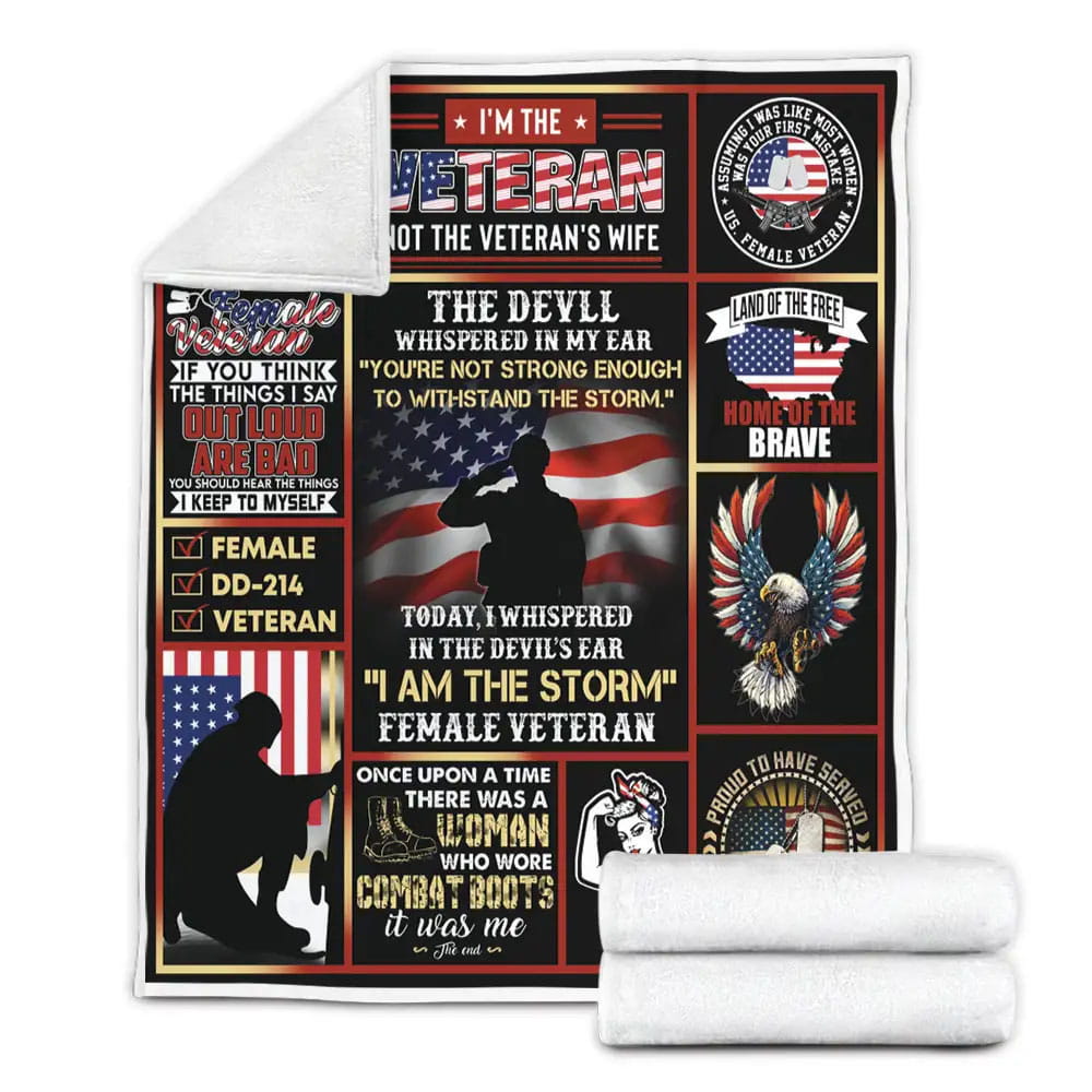 Female Veteran Proud Fleece Blanket Gift For Birthday Halloween Christmas