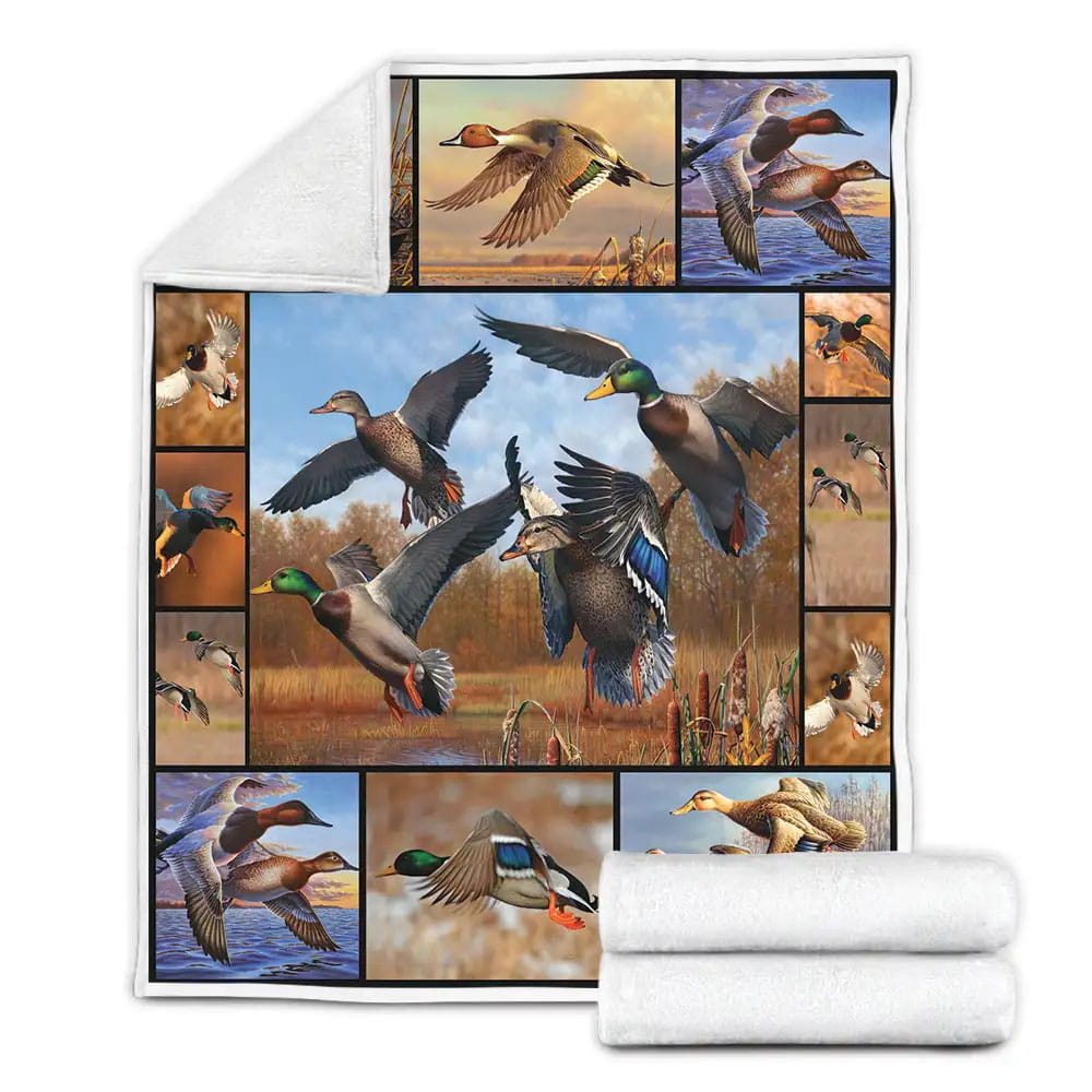 Duck Flying Fleece Blanket Gift For Mothers Day Fathers Day