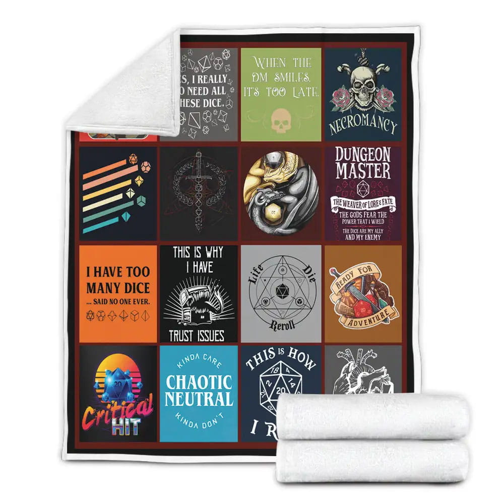 Dungeons And Dragons Collage Fleece Blanket Gift For Wife Husband Besties