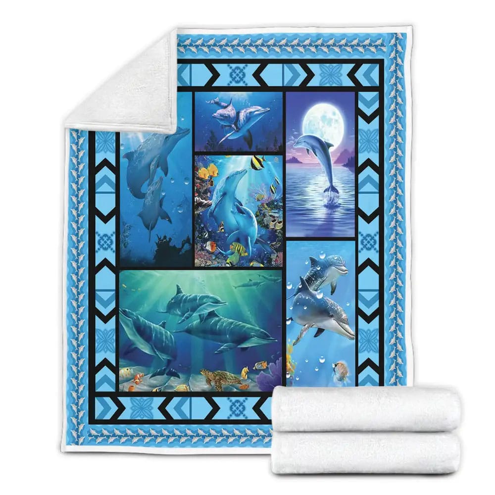Dolphin Under The Moonlight Fleece Blanket Gift For Mothers Day Fathers Day