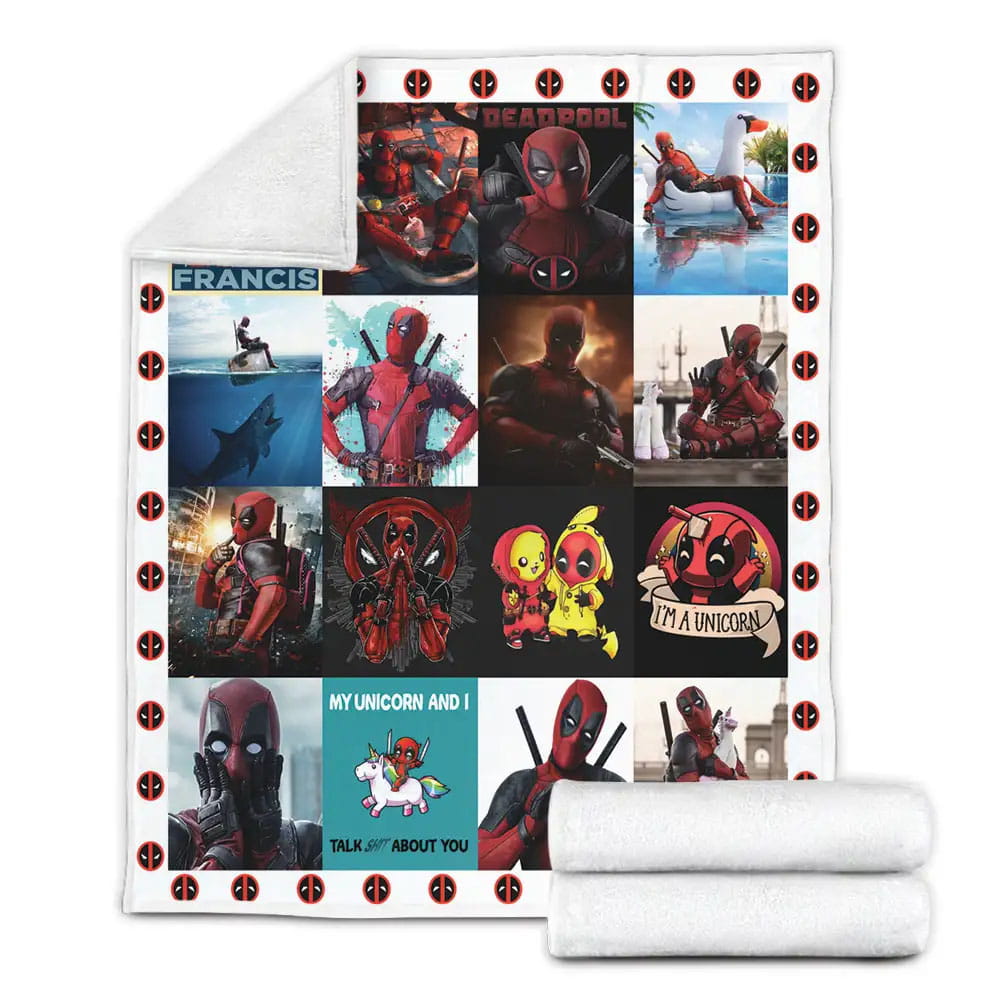 Deadpool Collage Fleece Blanket Gift For Wife Husband Besties
