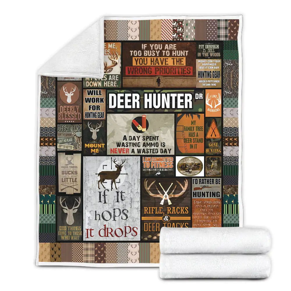 Deer Hunter Fleece Blanket Gift For Birthday Halloween Christmas