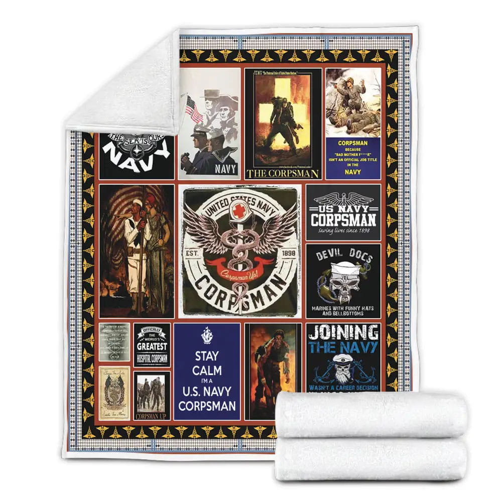 Corpsman Navy Fleece Blanket Gift For Birthday Halloween Christmas