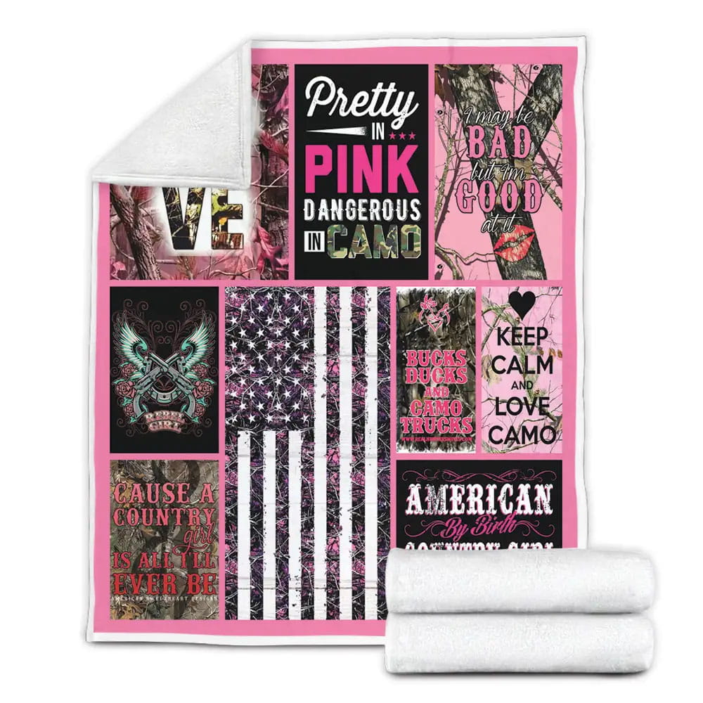 Country Girl Pretty In Pink Dangerous In Camo Fleece Blanket Gift For Mothers Day Fathers Day