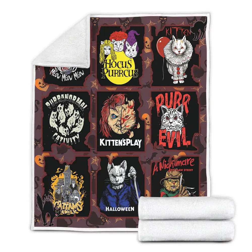 Cat Horror Movies Characters Halloween Fleece Blanket Perfect 