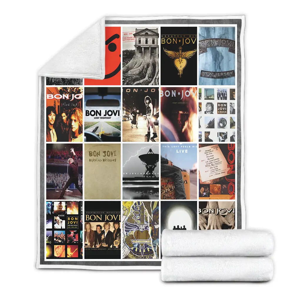 Bon Jovi Albums Cover Poster Fleece Blanket Gift For Wife Husband Besties