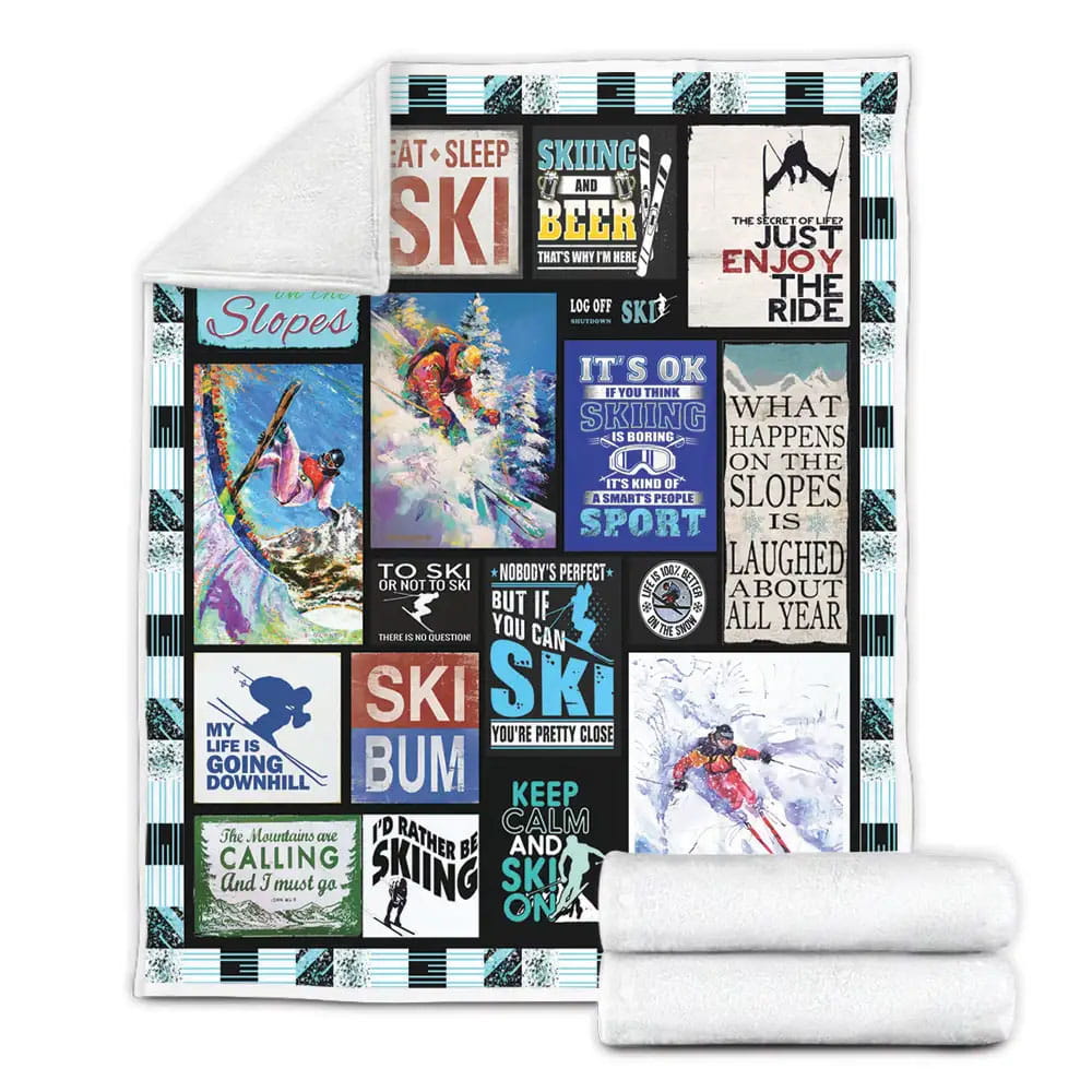 Born To Ski Fleece Blanket Gift For Birthday Halloween Christmas