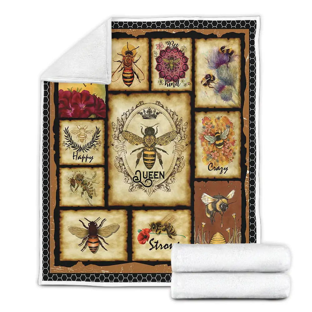 Bee Happy Queen Crazy Strong Fleece Blanket Perfect 