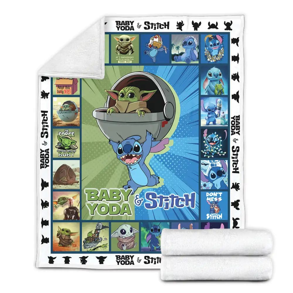 Baby Yoda And Stitch Fleece Blanket Gift For Mothers Day Fathers Day