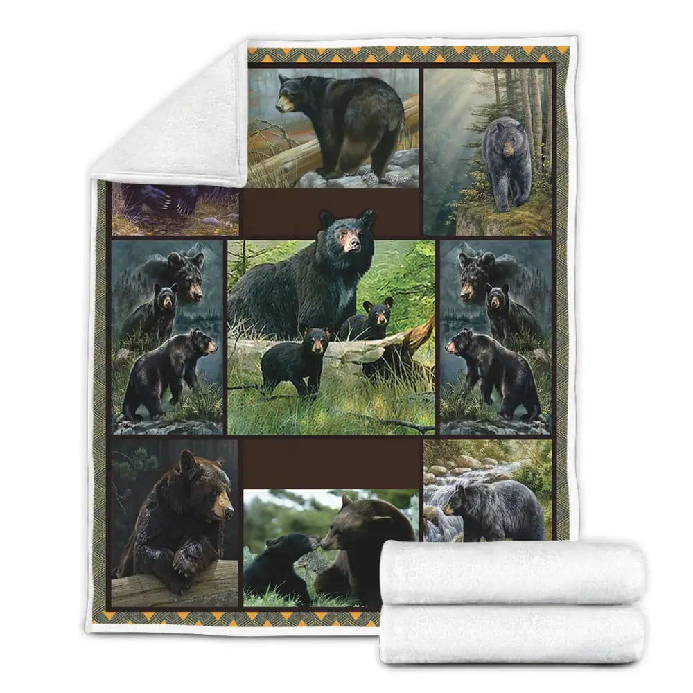 American Black Bear In Natural Fleece Blanket Perfect 