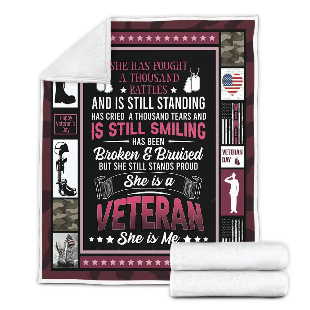 Veteran Women Fleece Blanket Gift For Mothers Day Fathers Day
