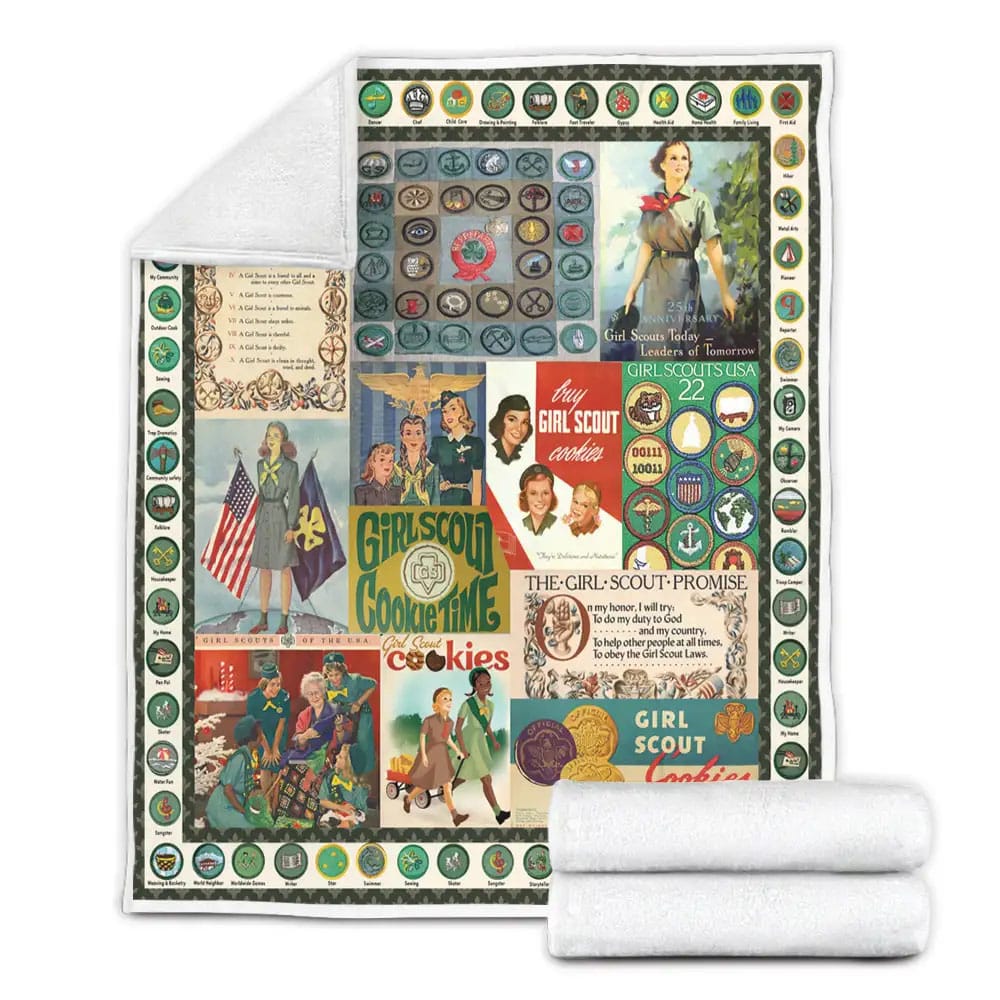 Vintage Girl Scout Cookie Time Fleece Blanket Gift For Birthday Halloween Christmas
