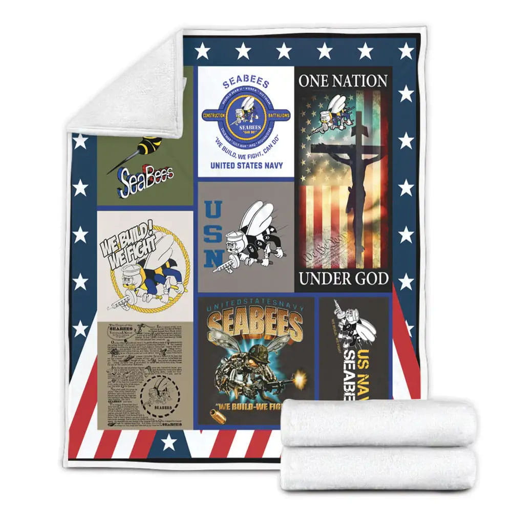 Us Navy Seabees One Nation Under God Fleece Blanket Gift For Besties