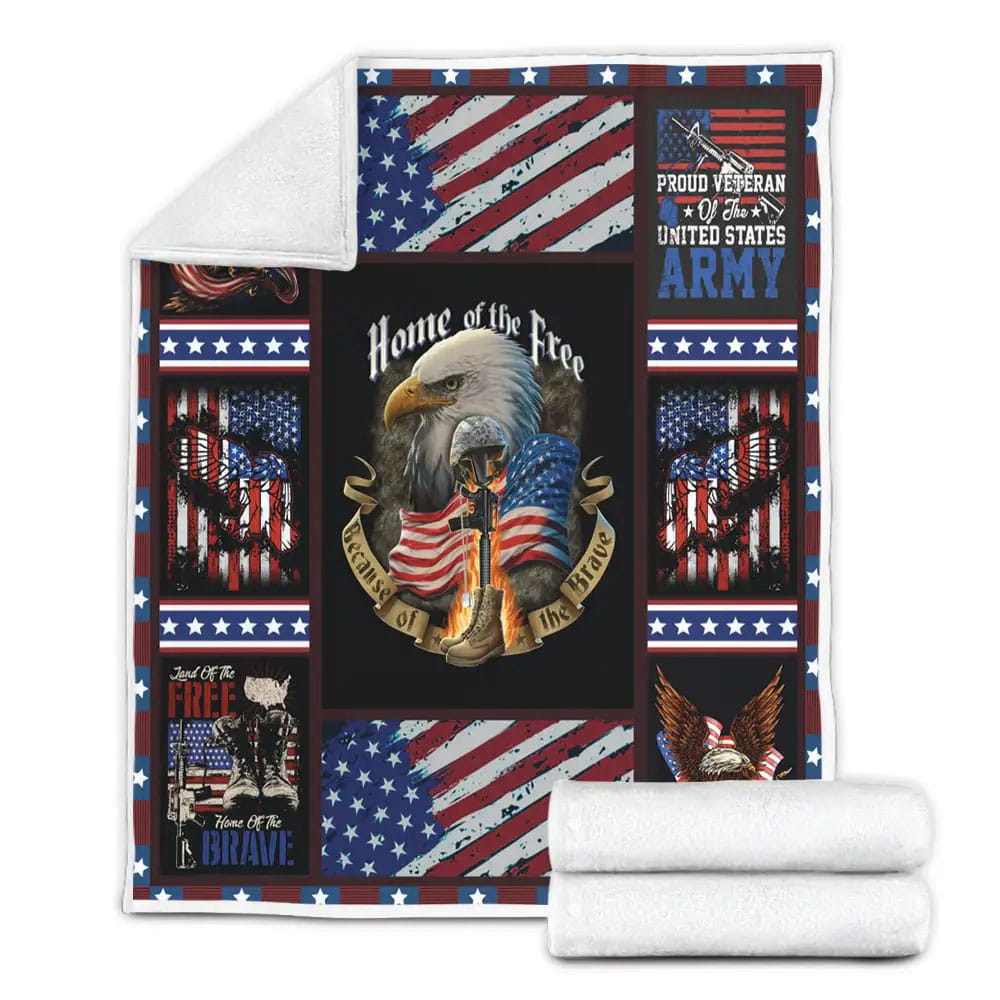 Us Veteran Home Of The Free Fleece Blanket Gift For Mothers Day Fathers Day