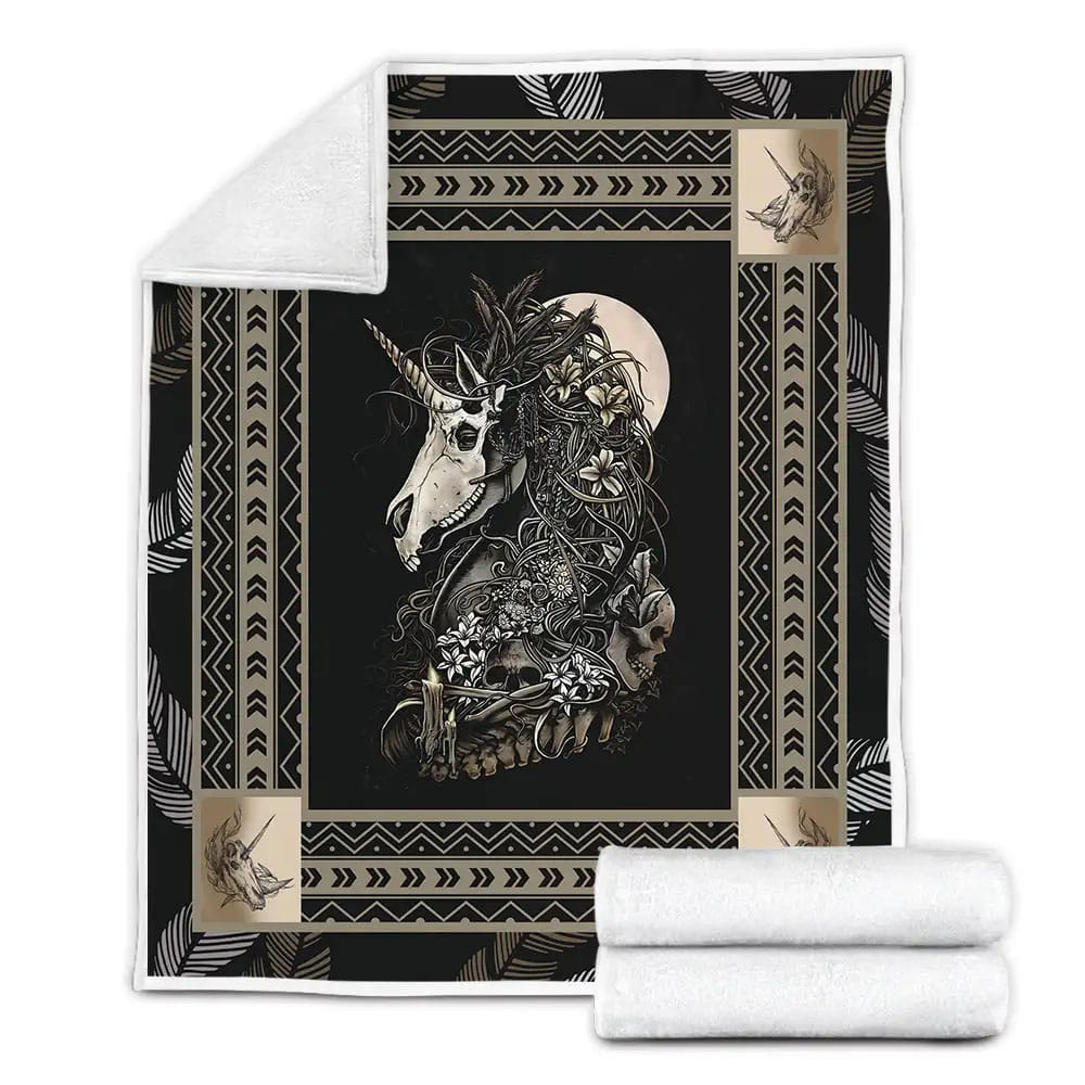 Unicorn Skull Flower Fleece Blanket Gift For Wife Husband