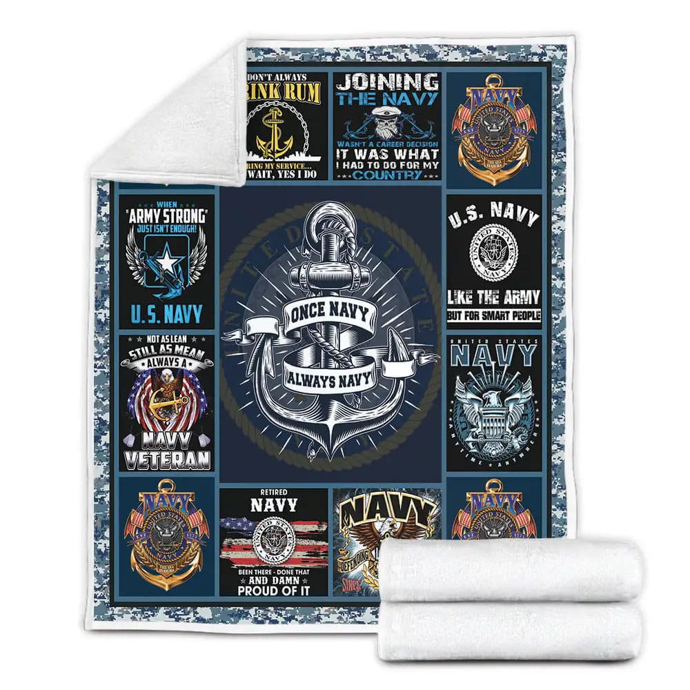 US Army Once Navy Always Navy Fleece Blanket Gift For Besties