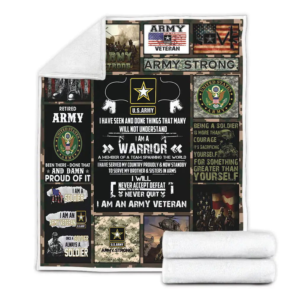 U.S. Army Veteran I Have Seen And Done Things Fleece Blanket Gift For Mothers Day Fathers Day