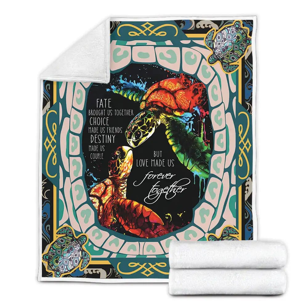 Turtle Husband And Wife Love Made Us Together Fleece Blanket Gift For Mothers Day Fathers Day