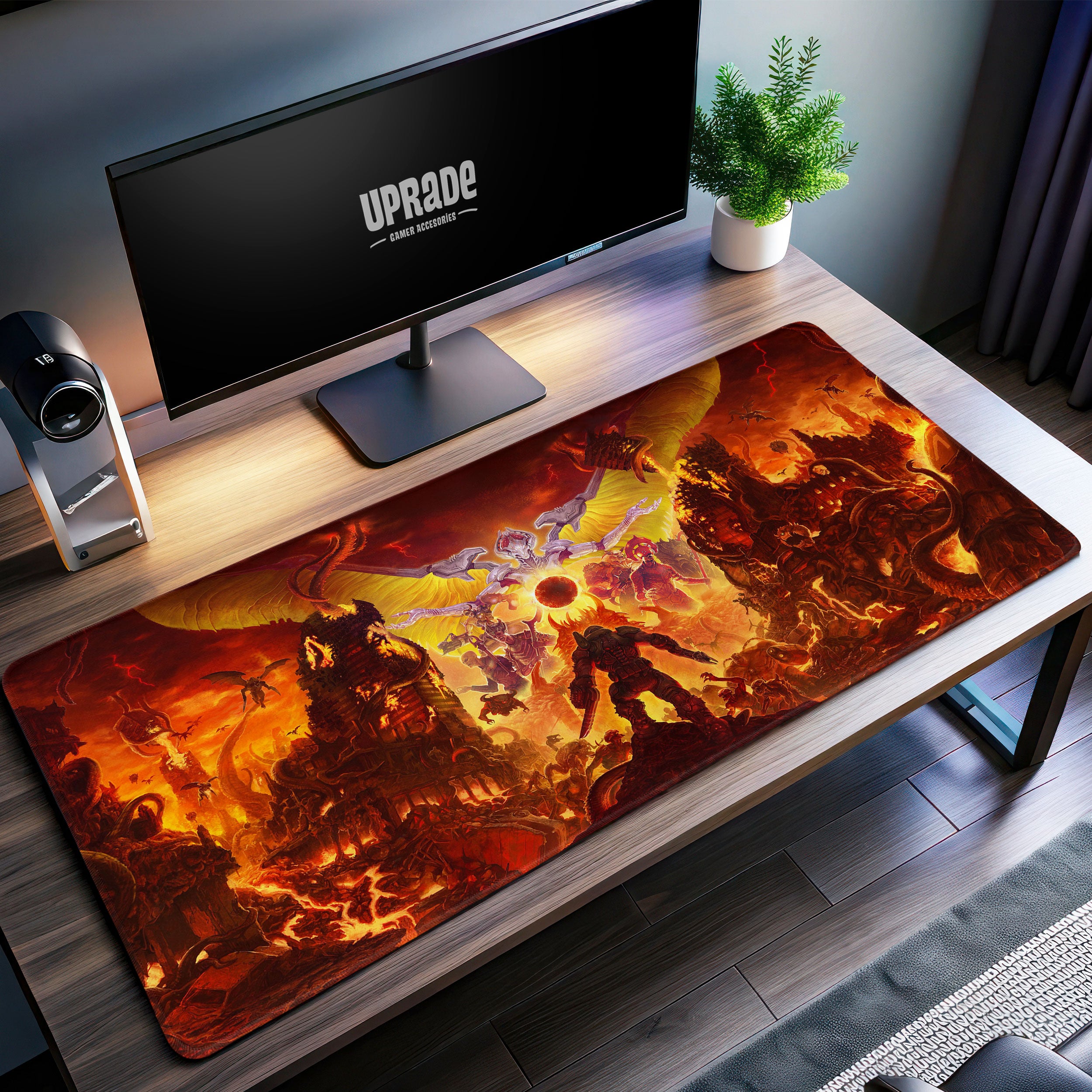 Allleftout Doom Eternal Final Battle Desk Mat, Apocalyptic Showdown Mouse Pad