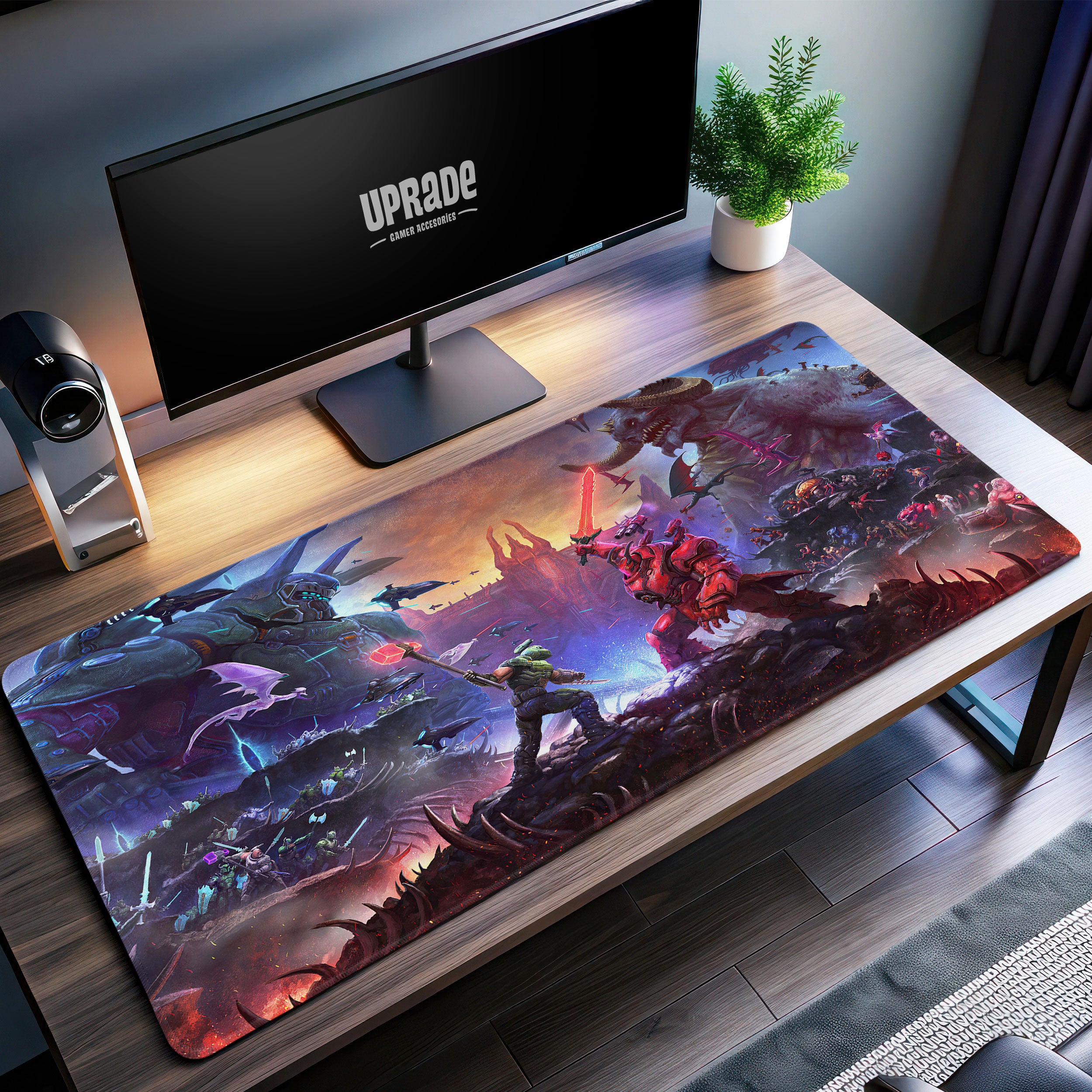 Allleftout Doom Eternal Battle Royale Desk Mat, Epic Demon War Mouse Pad