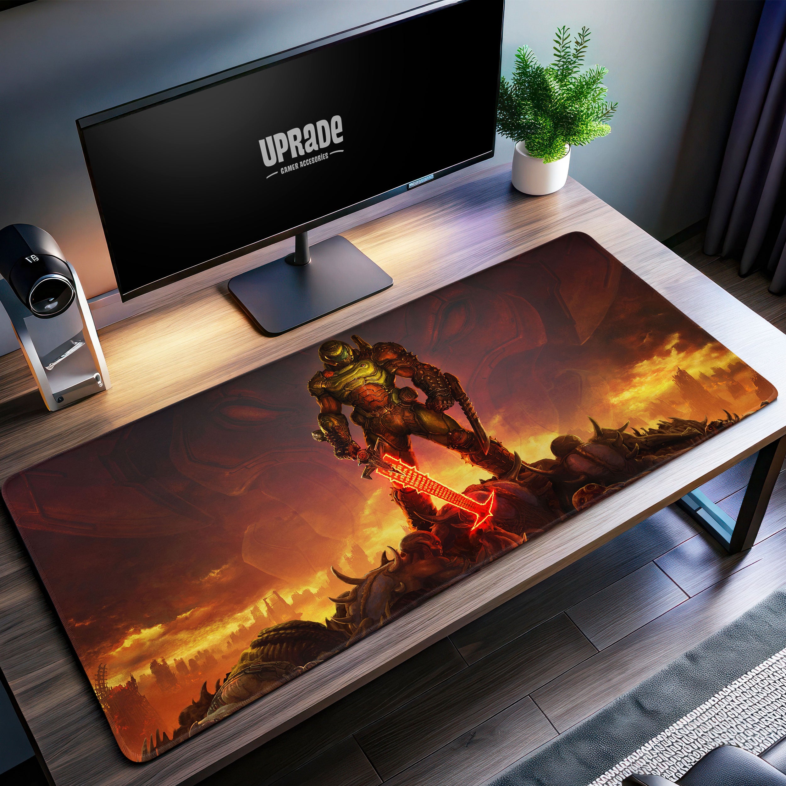 Allleftout Doom Slayer Eternal Flame Desk Mat, Iconic Demon Slayer Mouse Pad