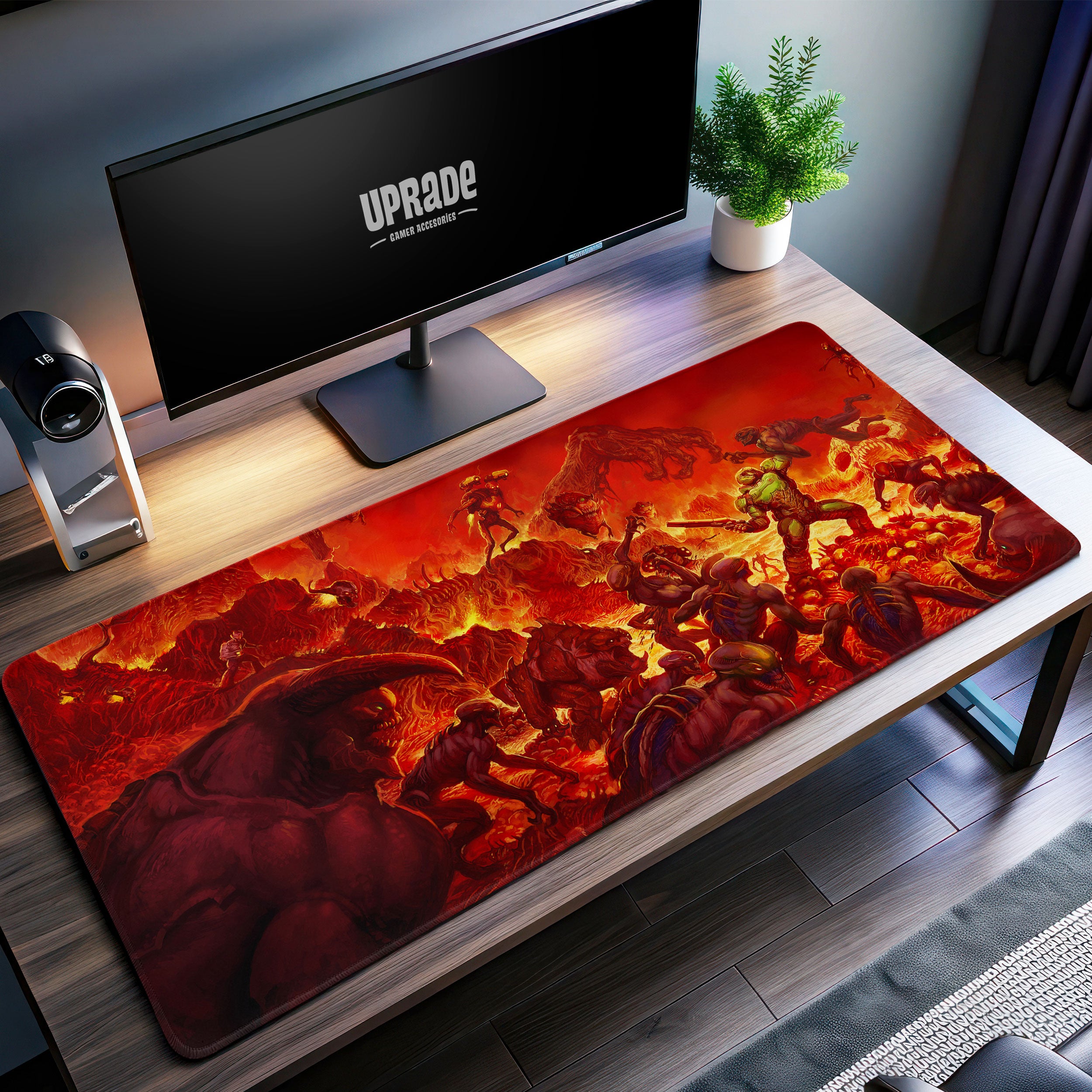 Allleftout Doom Slayer Hellscape Desk Mat, Ultimate Demon Battle Mouse Pad