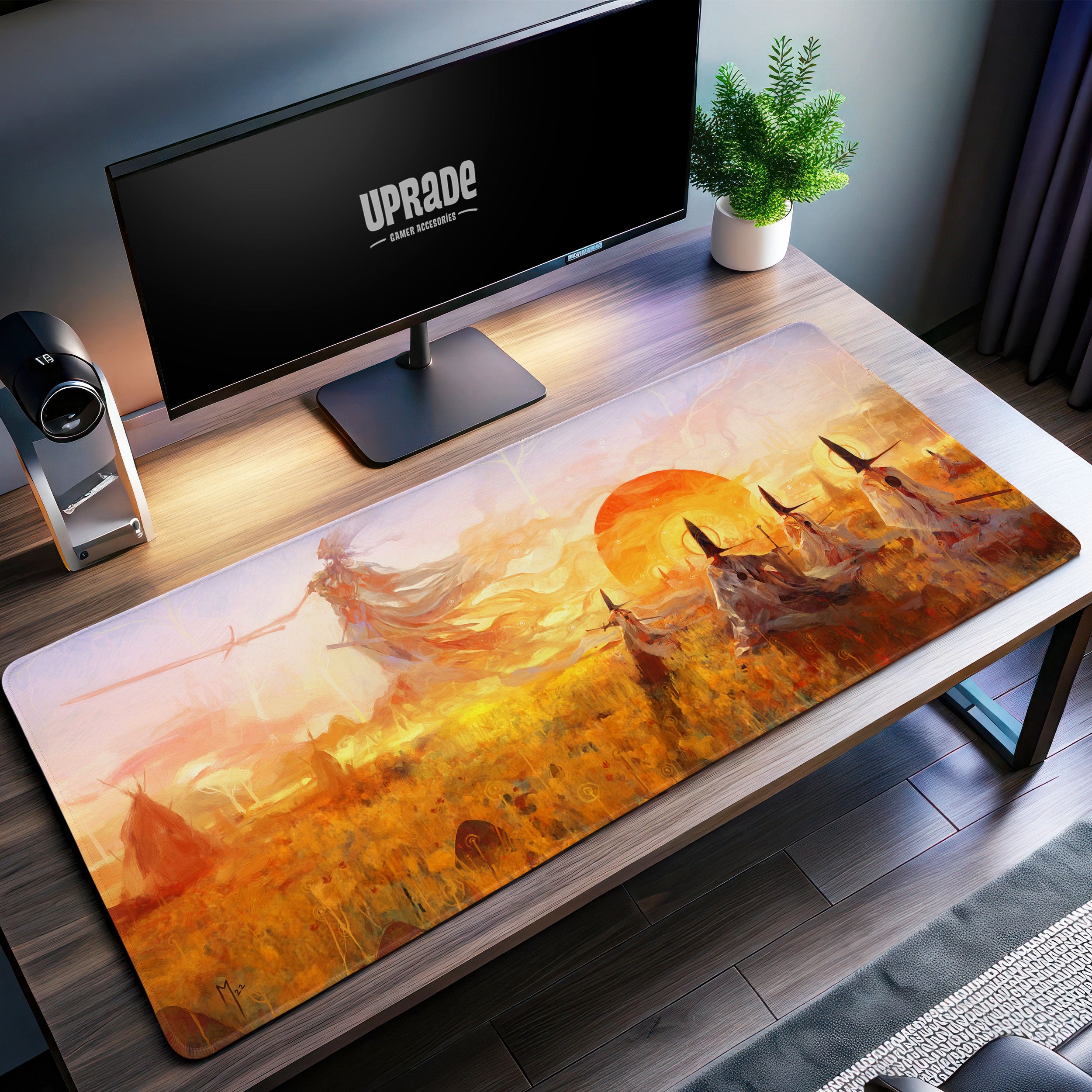 Allleftout Elden Ring Sunset Warriors Desk Mat, Golden Horizon Mouse Pad