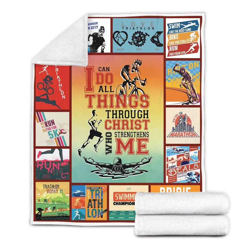 Triathlon I Can Do All Things Through Christ Fleece Blanket 