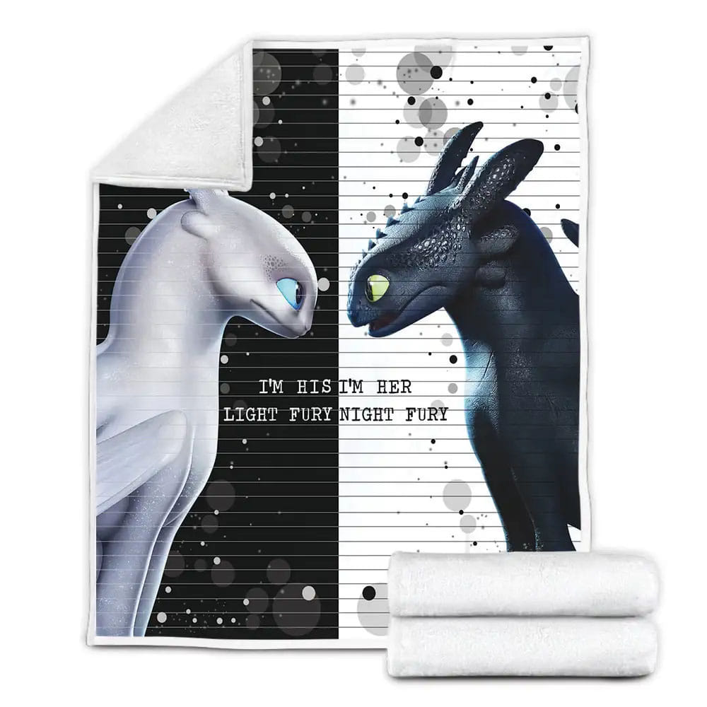 Toothless And Light Fury Fleece Blanket Gift For Birthday Halloween Christmas