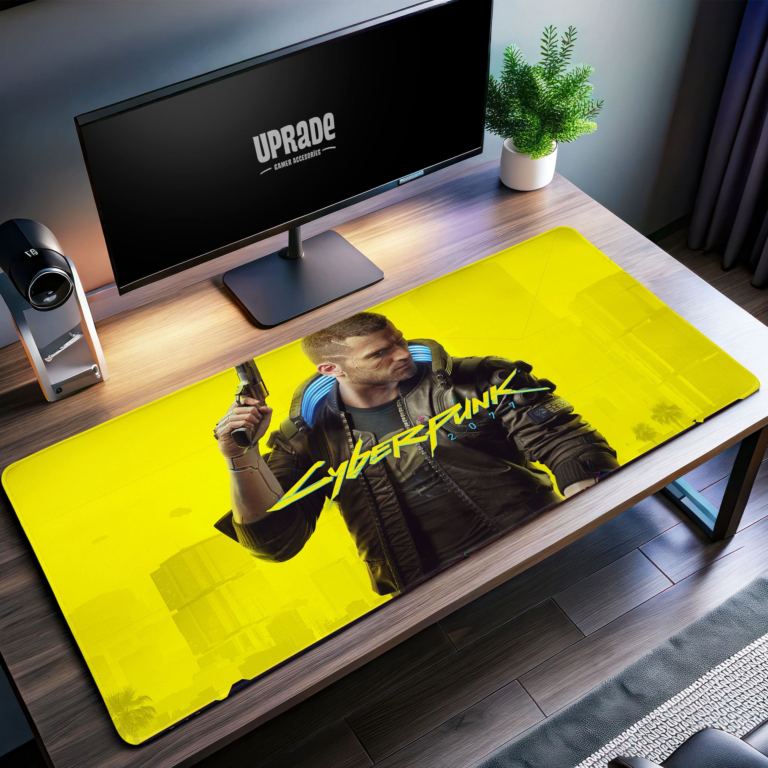 Allleftout Cyberpunk Neon Desk Mat, Futuristic Gaming Mouse Pad