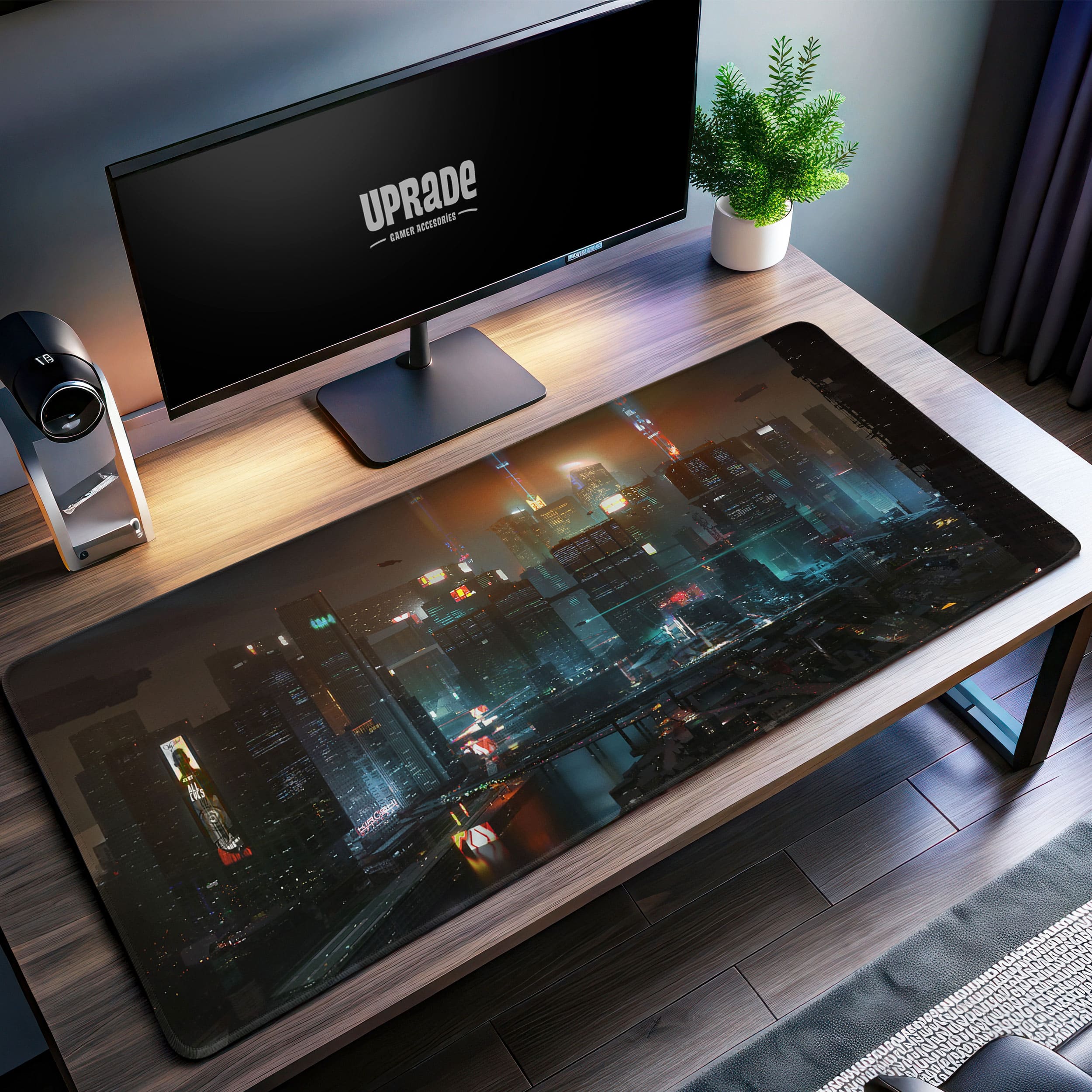 Allleftout Night City Skyline Desk Mat, Cyberpunk Gaming Mouse Pad