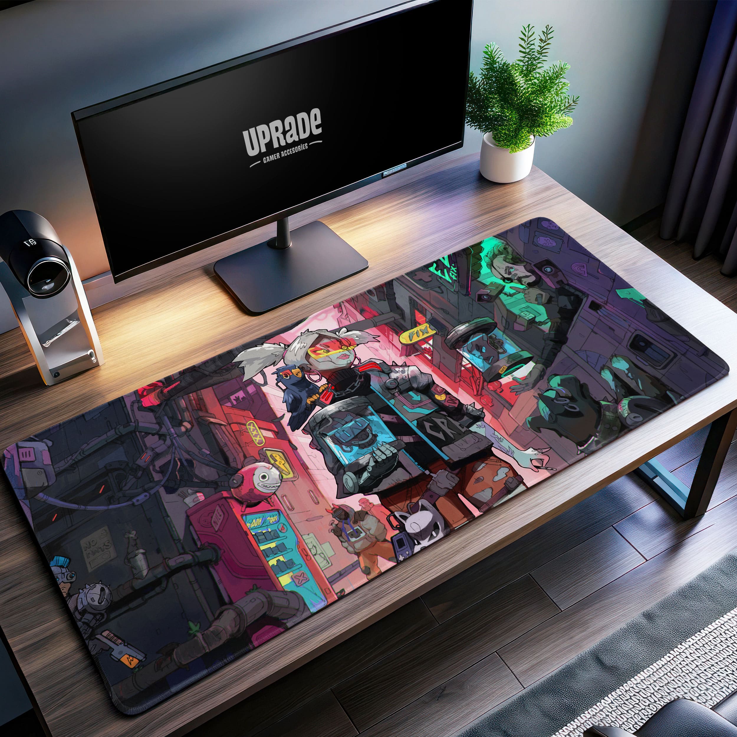 Allleftout Cyberpunk Outlaws Desk Mat, Futuristic Comic Mouse Pad
