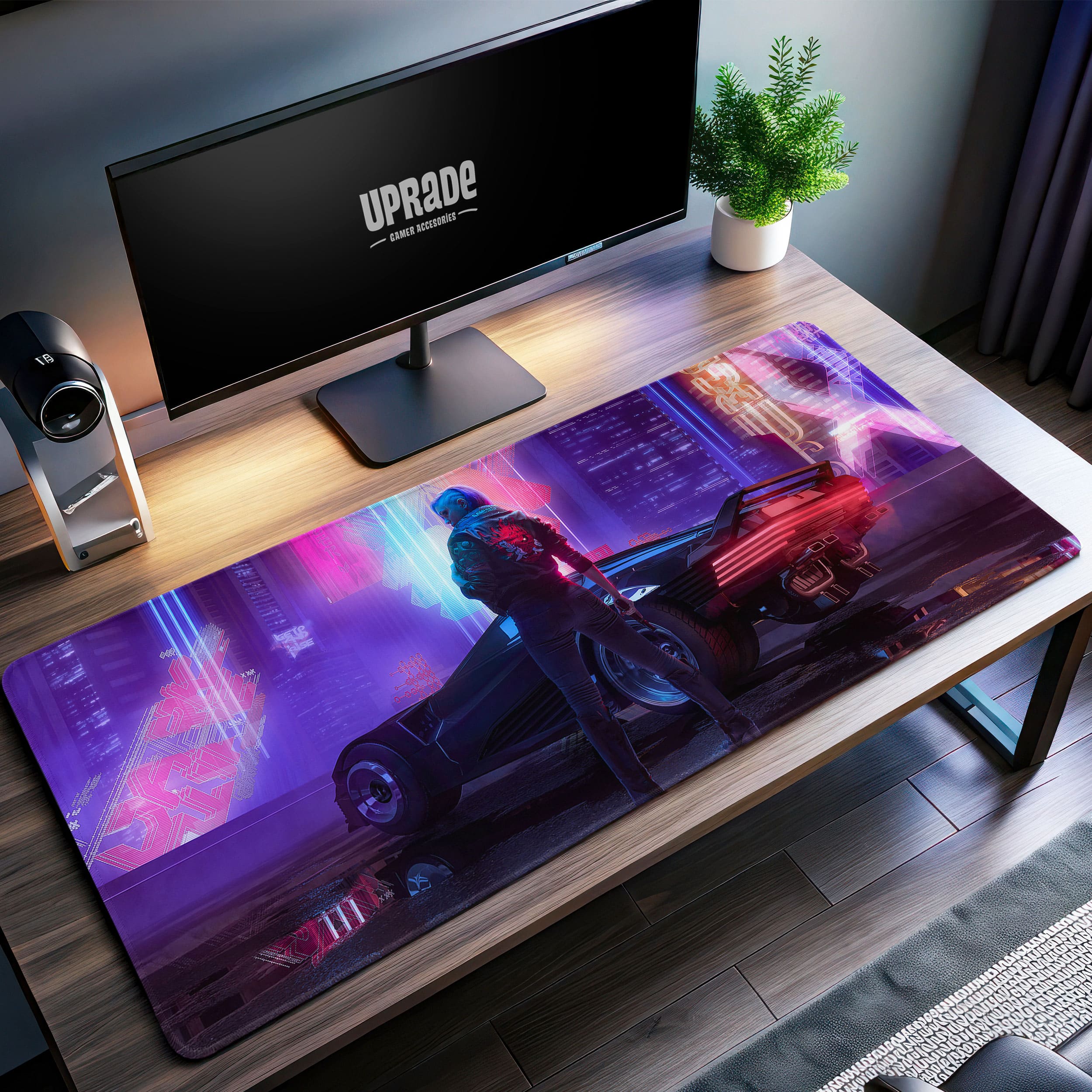 Allleftout Neon Streets Desk Mat, Cyberpunk Gaming Mouse Pad