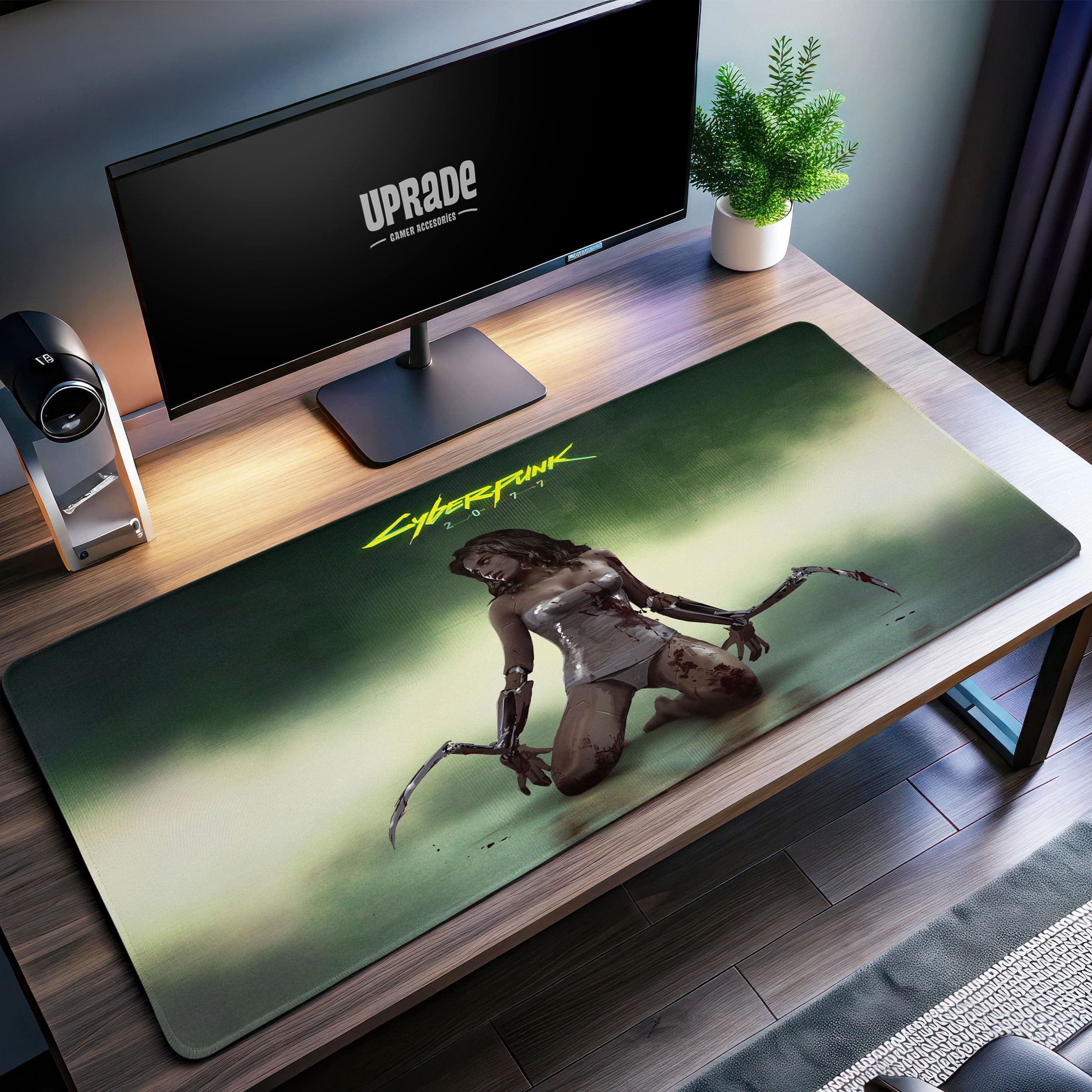 Allleftout Cybernetic Assassin Desk Mat, Cyberpunk Gaming Mouse Pad