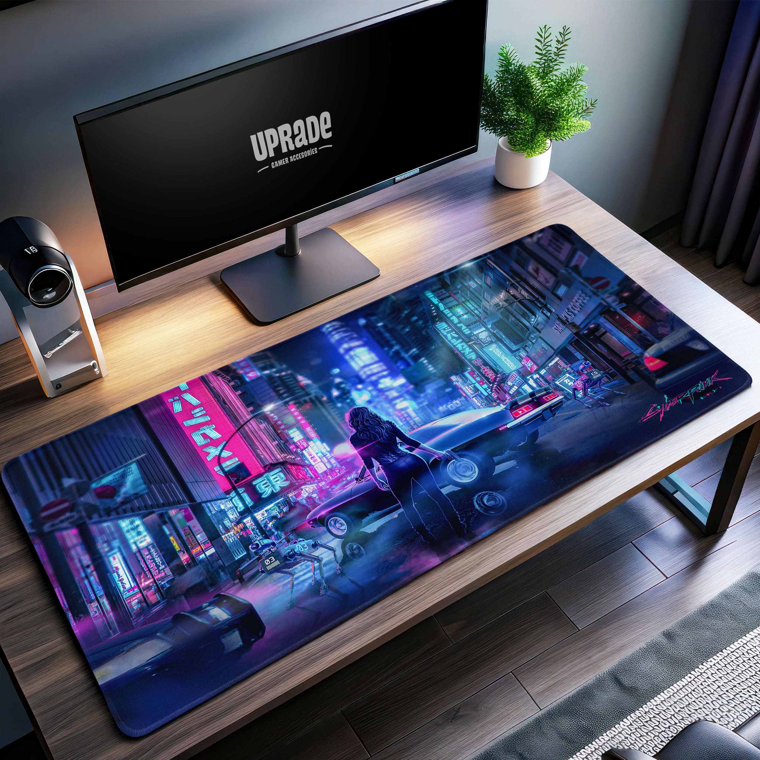 Allleftout Neon Nights Desk Mat, Cyberpunk Gaming Mouse Pad