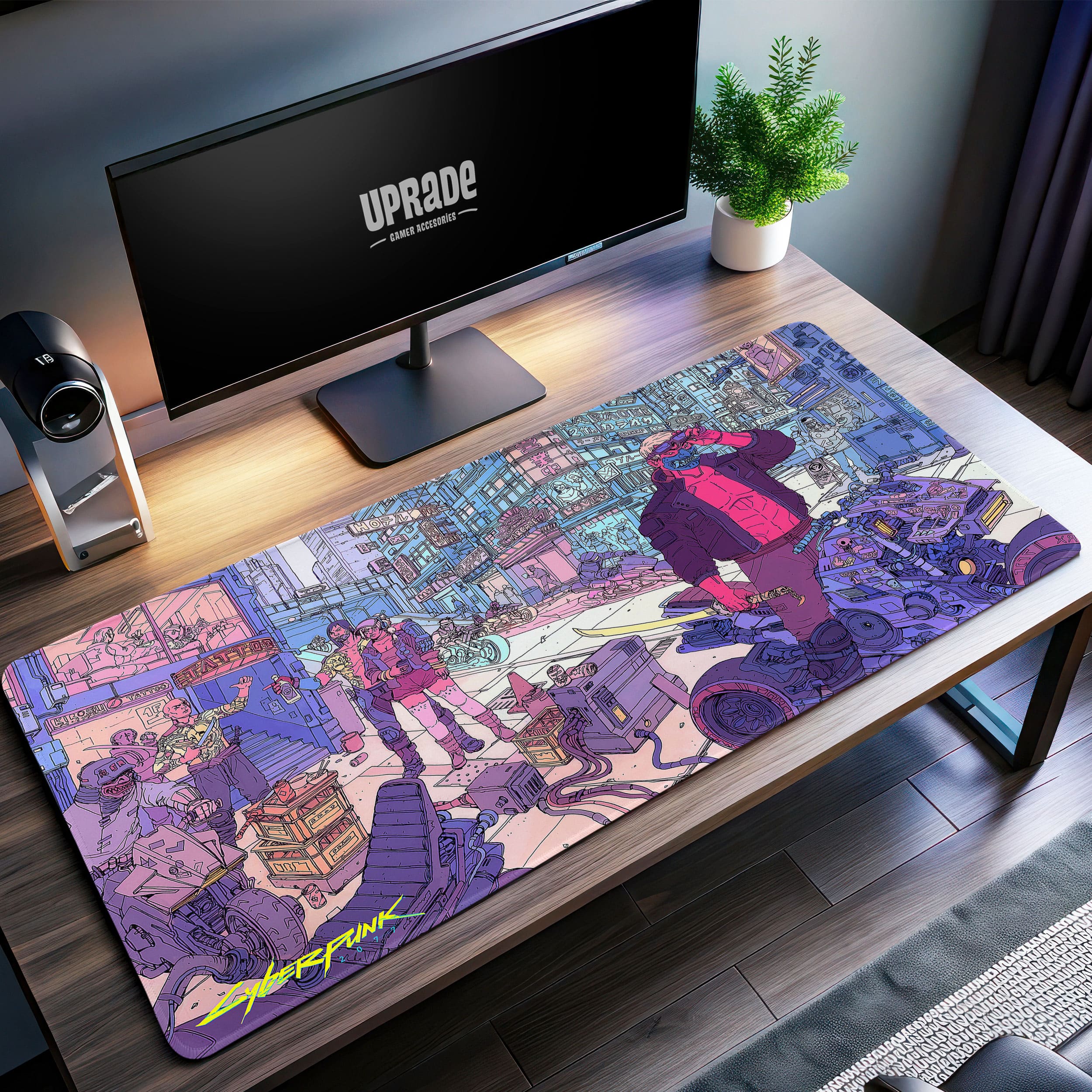 Allleftout Neon Streets Art Desk Mat, Cyberpunk Comic Mouse Pad