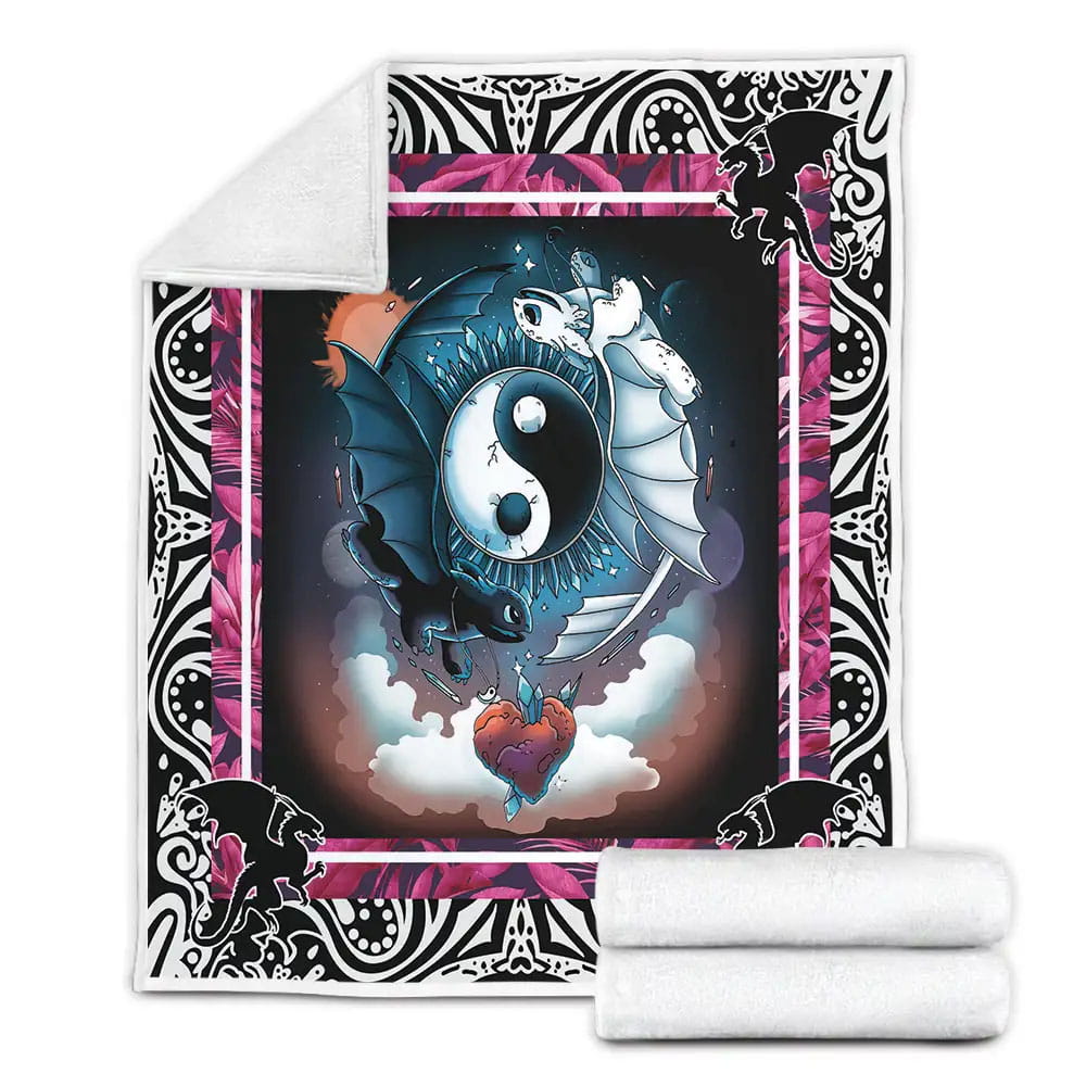 The Night Fury Yin Yang How To Train Your Dragon Fleece Blanket Gift For Wife Husband
