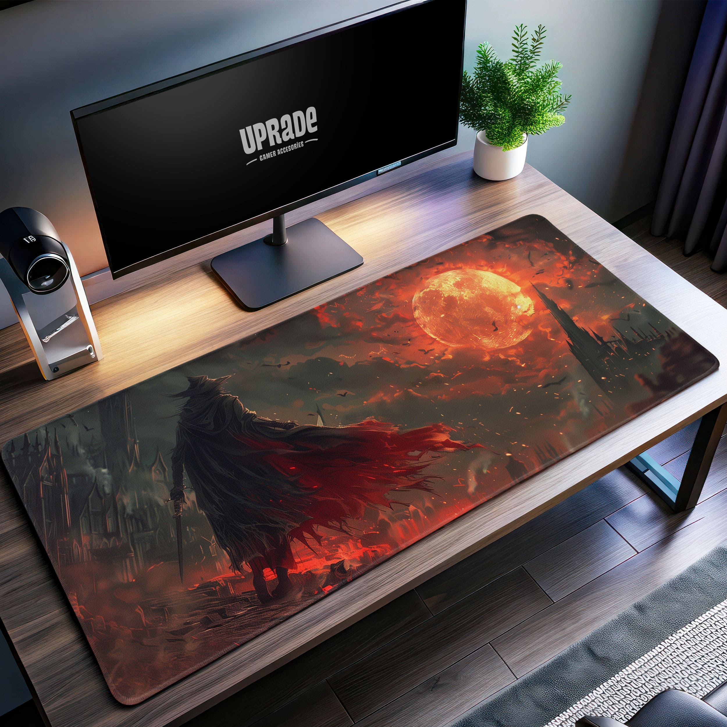 Allleftout Bloodborne Hunter'S Moonlit Watch Desk Mat, Gothic Landscape Mouse Pad