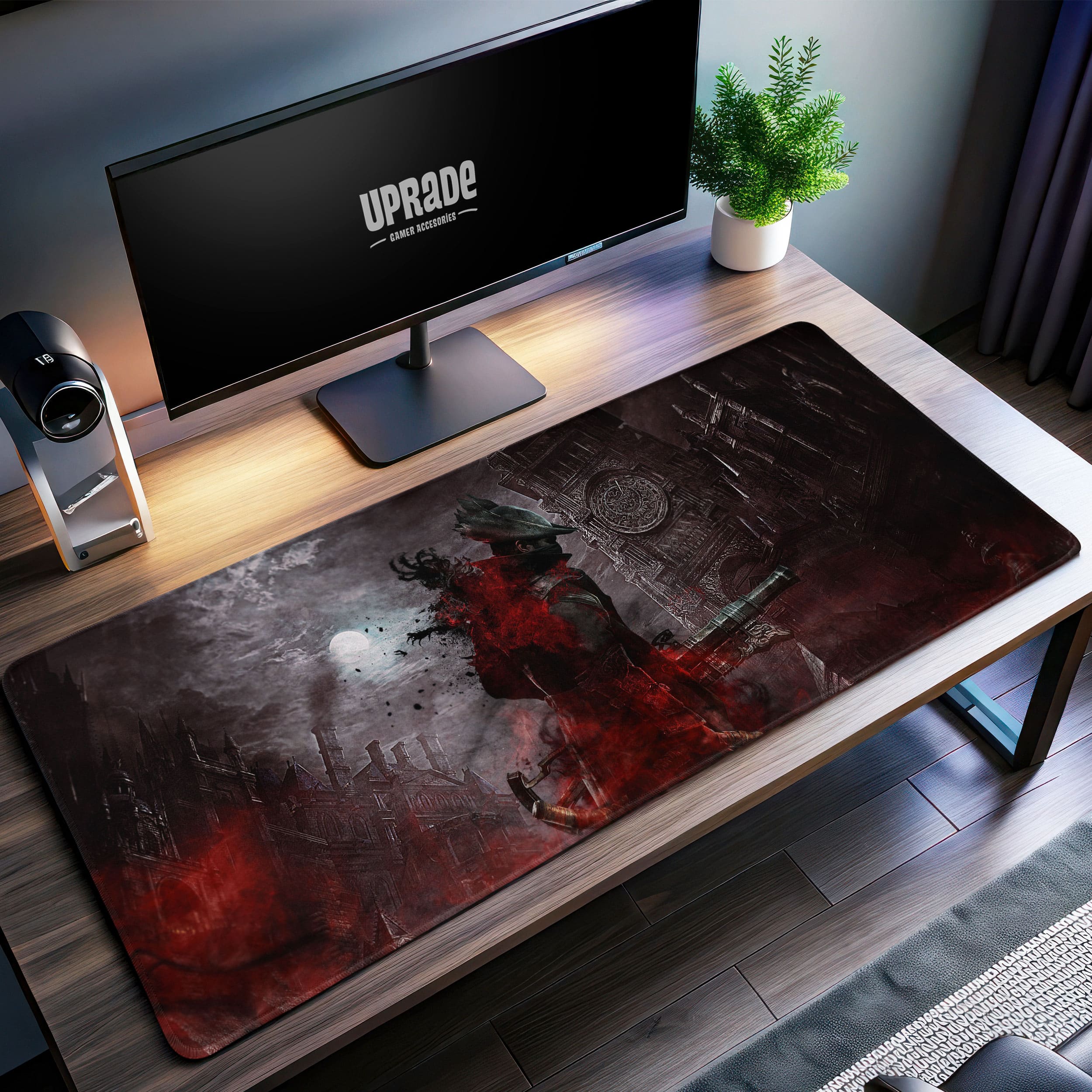 Allleftout Bloodborne Gothic Hunter Desk Mat, Yharnam Moon Mouse Pad